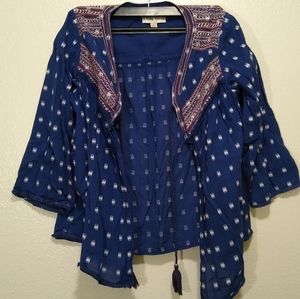 Knox Rose boho embroidered open front top medium